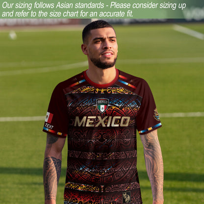 Custom Mexico Soccer Jersey Burgundy Gold Heritage Aztec Calendar Design