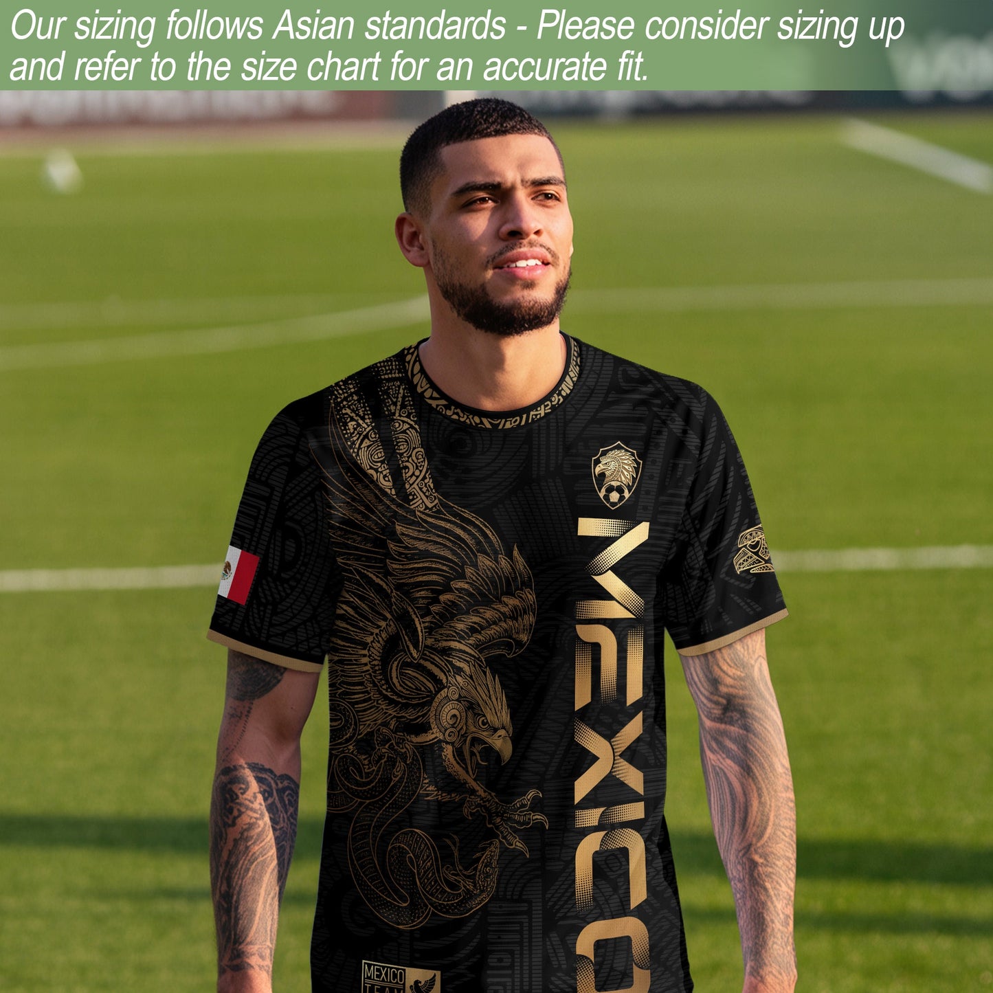 Mexico Black Gold Eagle Aztec Warrior Heritage Soccer Jersey