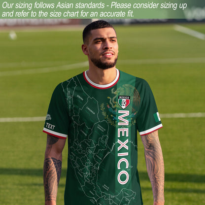 Custom Mexico Green Soccer Jersey with Flag Accents and Map Heritage Design