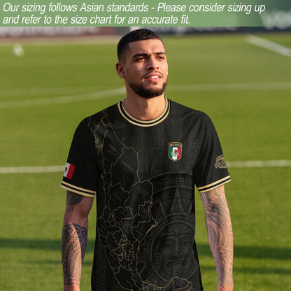 Mexico Black Gold Map Aztec Calendar Heritage Soccer Jersey