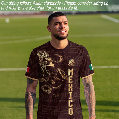 Mexico Burgundy Gold Aztec Eagle Serpent Soccer Jersey