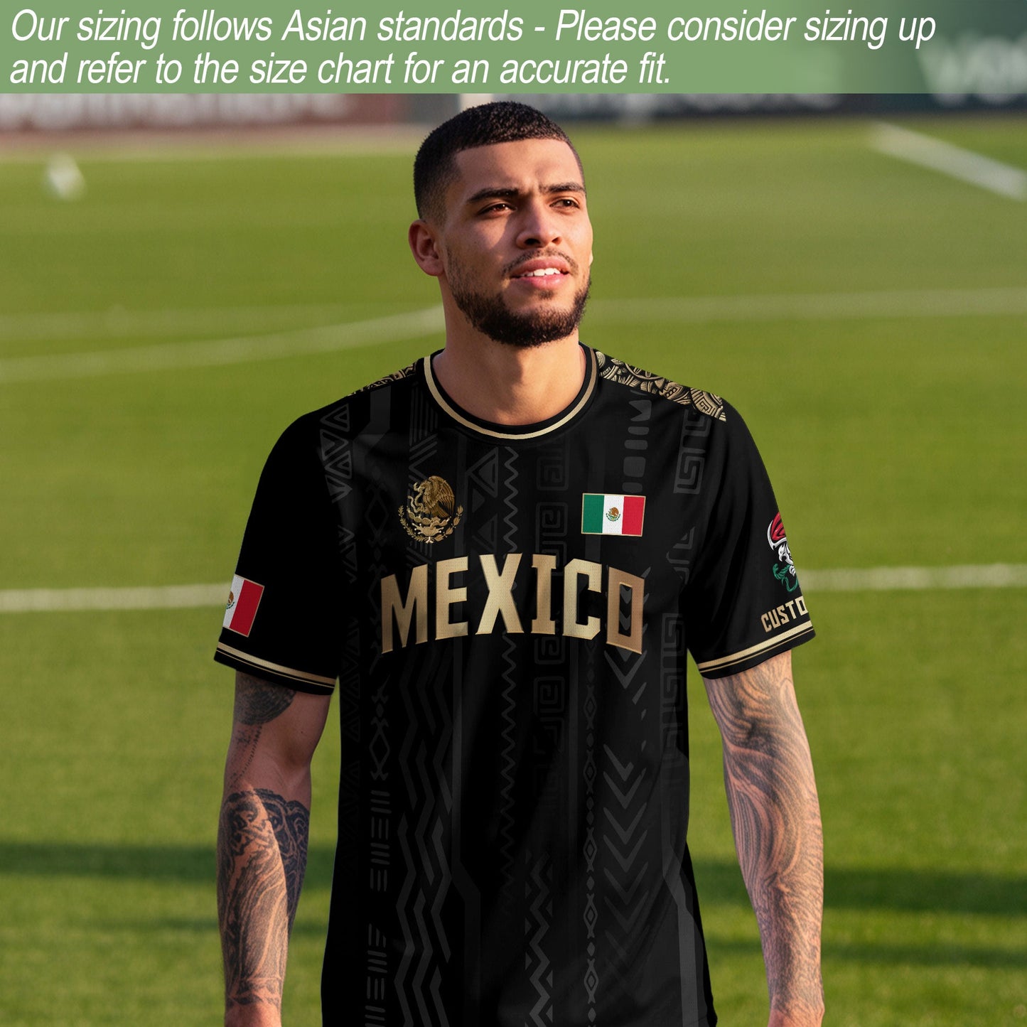 Custom Mexico Black Gold Aztec Pattern National Pride Soccer Jersey