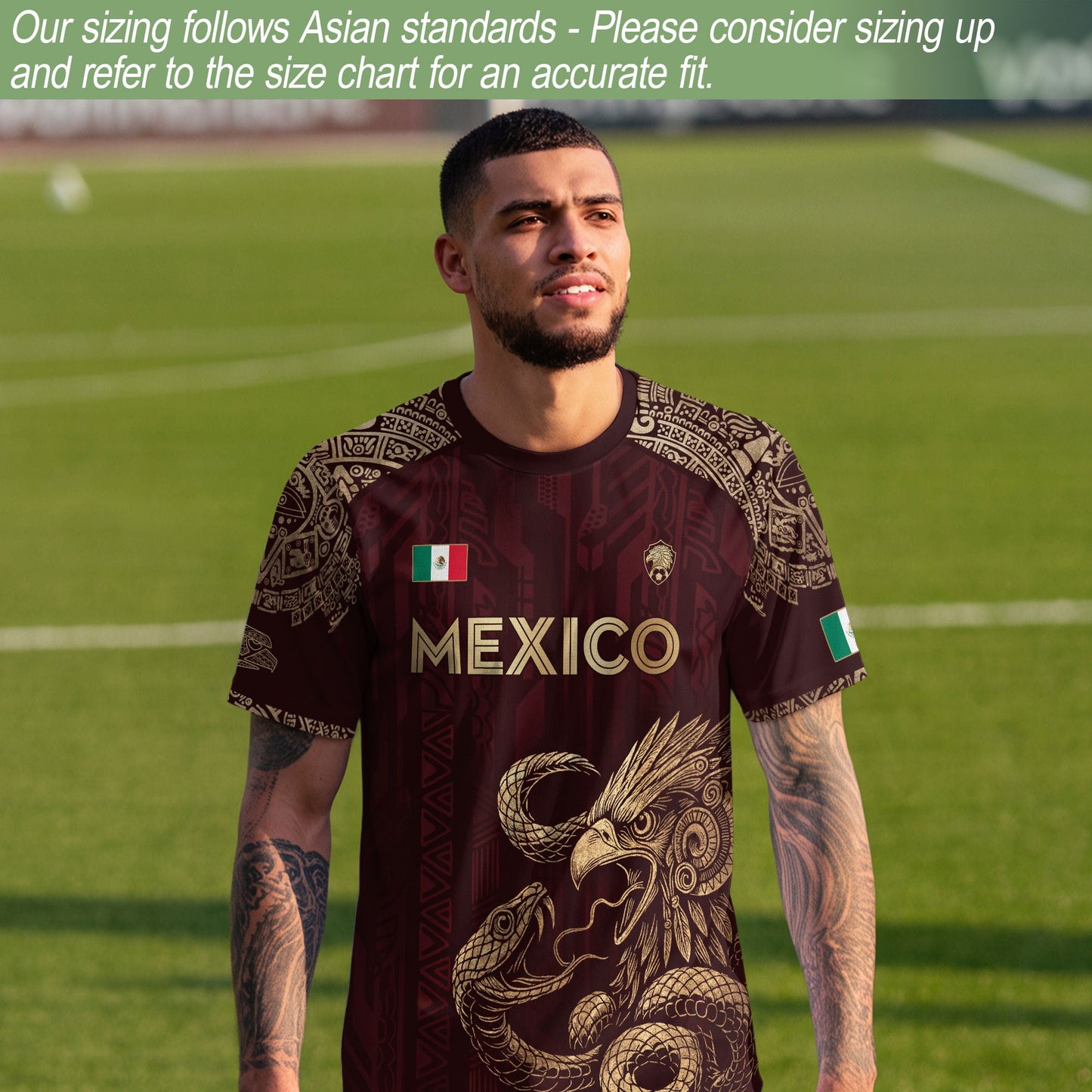 Mexico Red Gold Eagle And Serpent Heritage Soccer Jersey Bundle