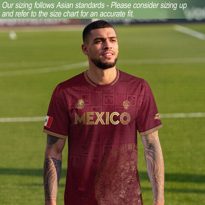 Mexico Red Gold Aztec Calendar Heritage Soccer Jersey