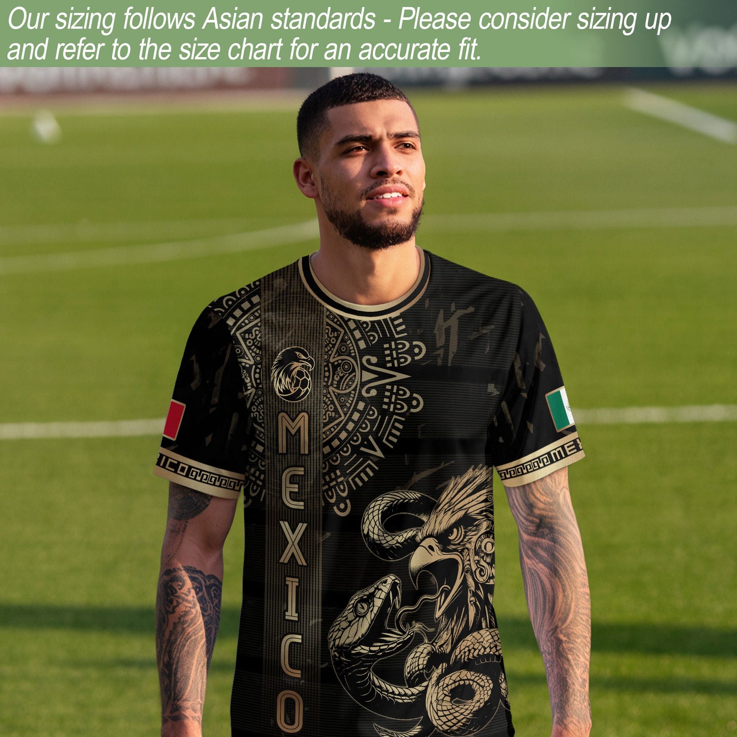 Mexico Soccer Jersey Black Gold Eagle Serpent Aztec Pattern