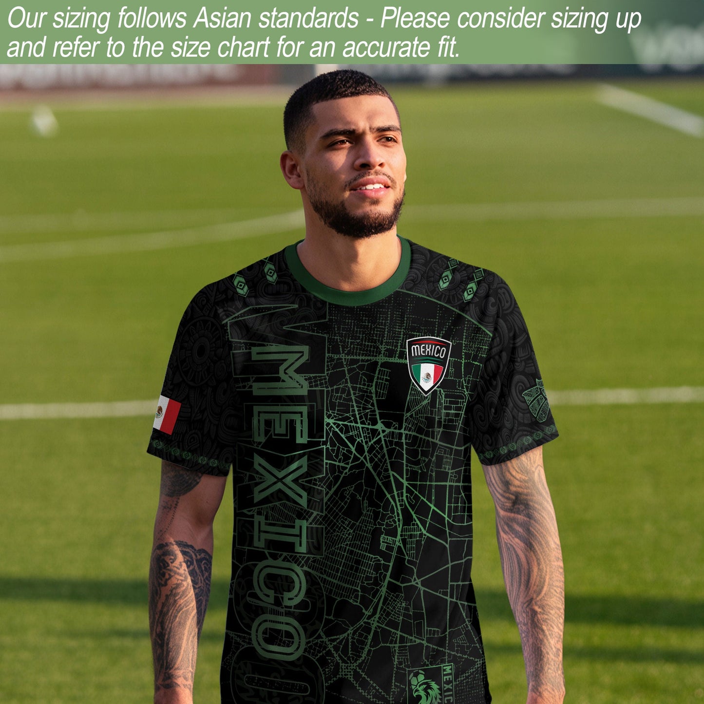 Mexico Soccer Jersey Black Green Map & Eagle Crest Design