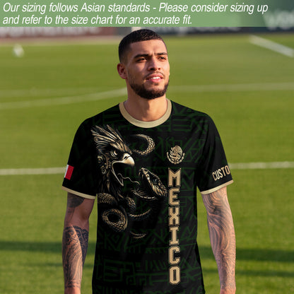 Custom Mexico Soccer Jersey Black Gold Aztec Eagle Design