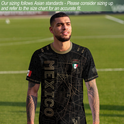 Mexico Soccer Jersey Black Gold City Map & Eagle Emblem