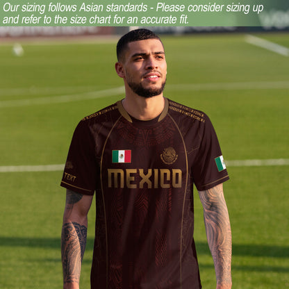 Custom Mexico Soccer Jersey Burgundy Gold Aztec Pattern Heritage Design