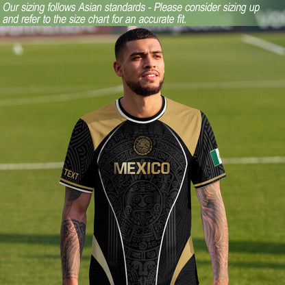 Custom Mexico Soccer Jersey Black Gold Heritage Aztec Pattern Design