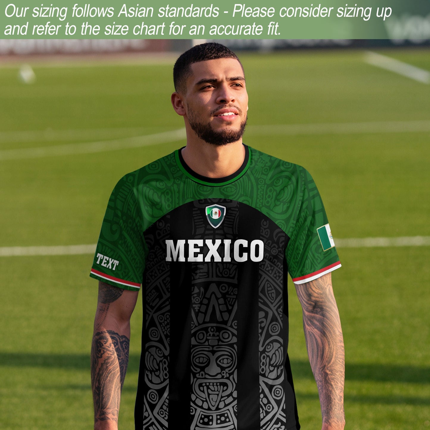 Custom Mexico Soccer Jersey Green Black Aztec Stripe Design