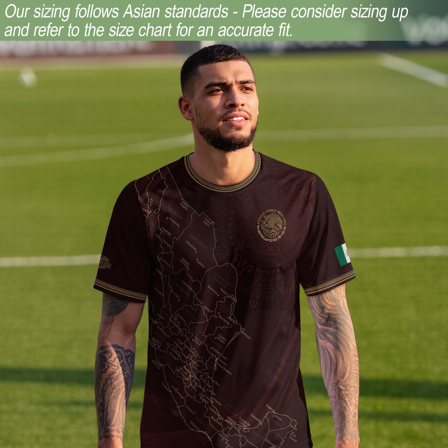 Mexico Burgundy Map Design Aztec Heritage Pride Soccer Jersey