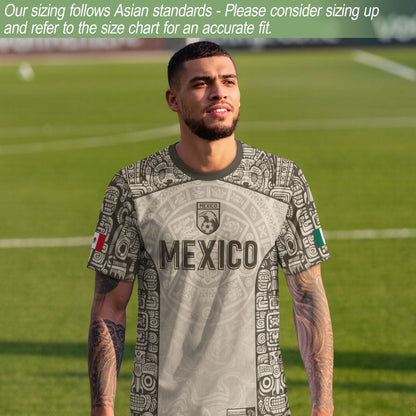 Mexico Aztec Heritage Vintage Beige Olive Eagle Pattern Soccer Jersey