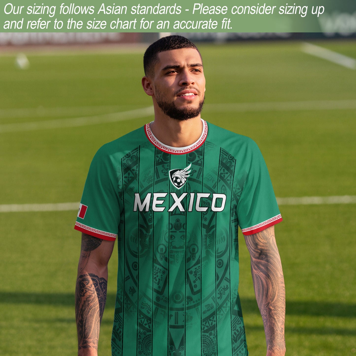 Mexico Green Aztec Pattern National Pride Mens Culture Football Soccer Jersey