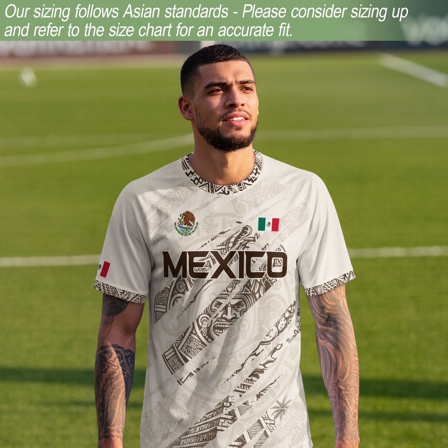Mexico Beige Aztec Warrior Pyramid Heritage Mens Football Soccer Jersey