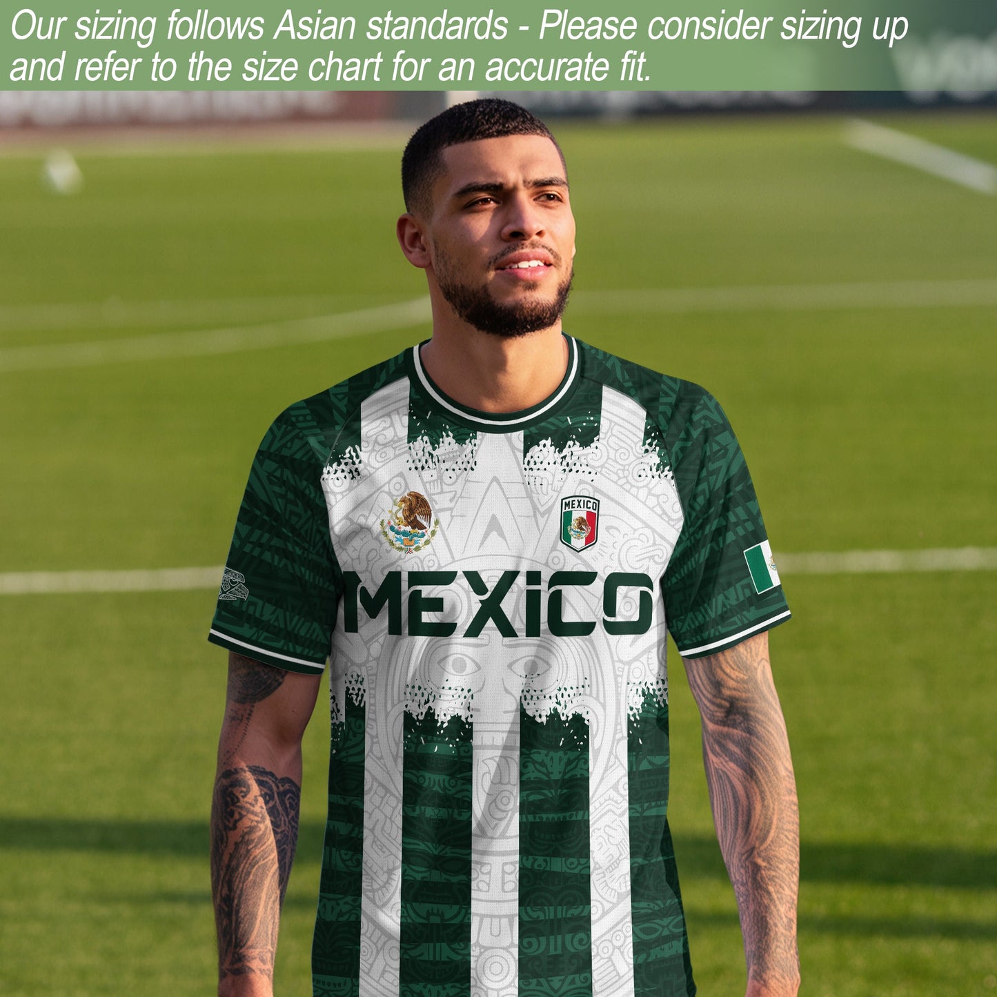 Mexico White Green Aztec Calendar Sun God Heritage National Soccer Jersey