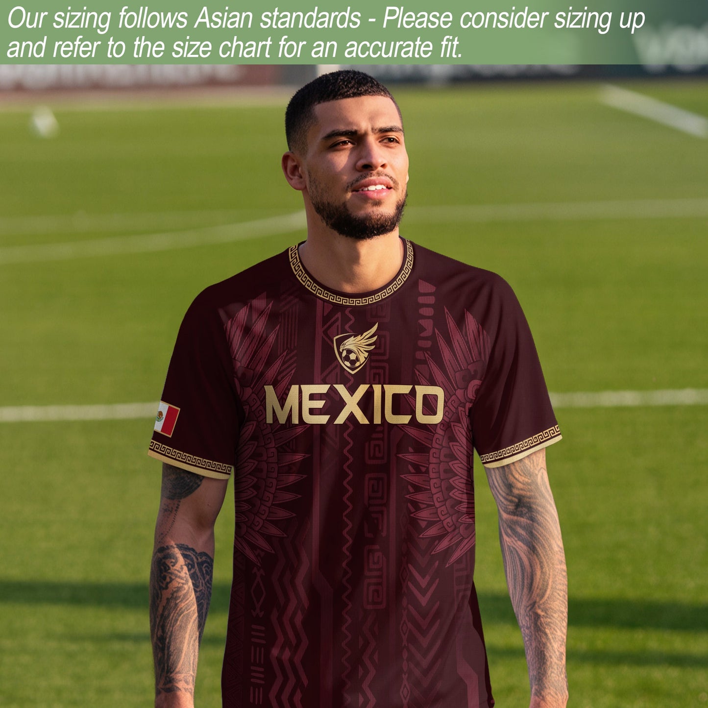 Mexico Maroon Gold Aztec Heritage National Pride Mens Football Soccer Jersey
