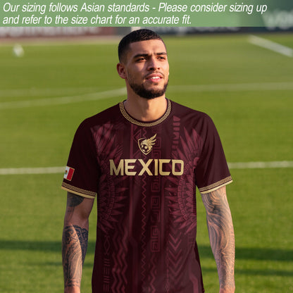 Mexico Maroon Gold Aztec Heritage National Pride Mens Football Soccer Jersey