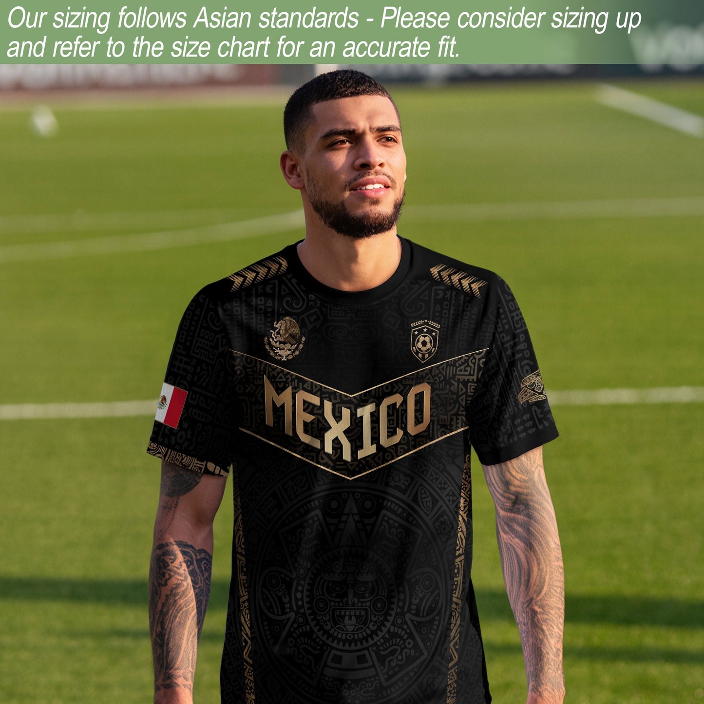 Mexico Heritage Black Gold Vintage Athletic Aztec Calendar Chevron Soccer Jersey