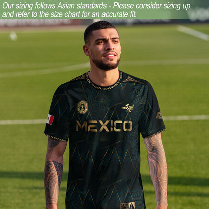 Mexico Heritage Dark Green Gold Vintage Tribal Aztec National Soccer Jersey