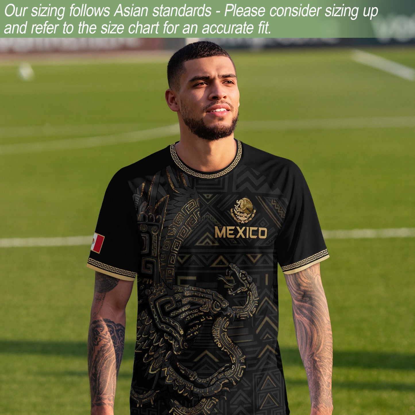 Mexico Heritage Orgullo Mexicano Black Gold Aztec Quetzalcoatl Pyramid Soccer Jersey