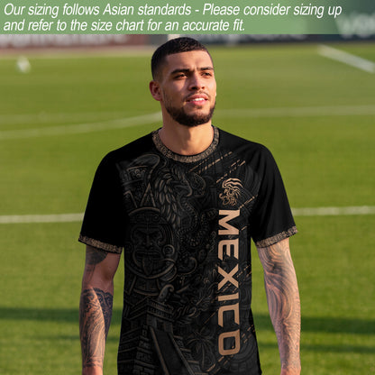 Mexico Heritage Orgullo Mexicano Black Aztec Pyramid Calendar Vintage Soccer Jersey