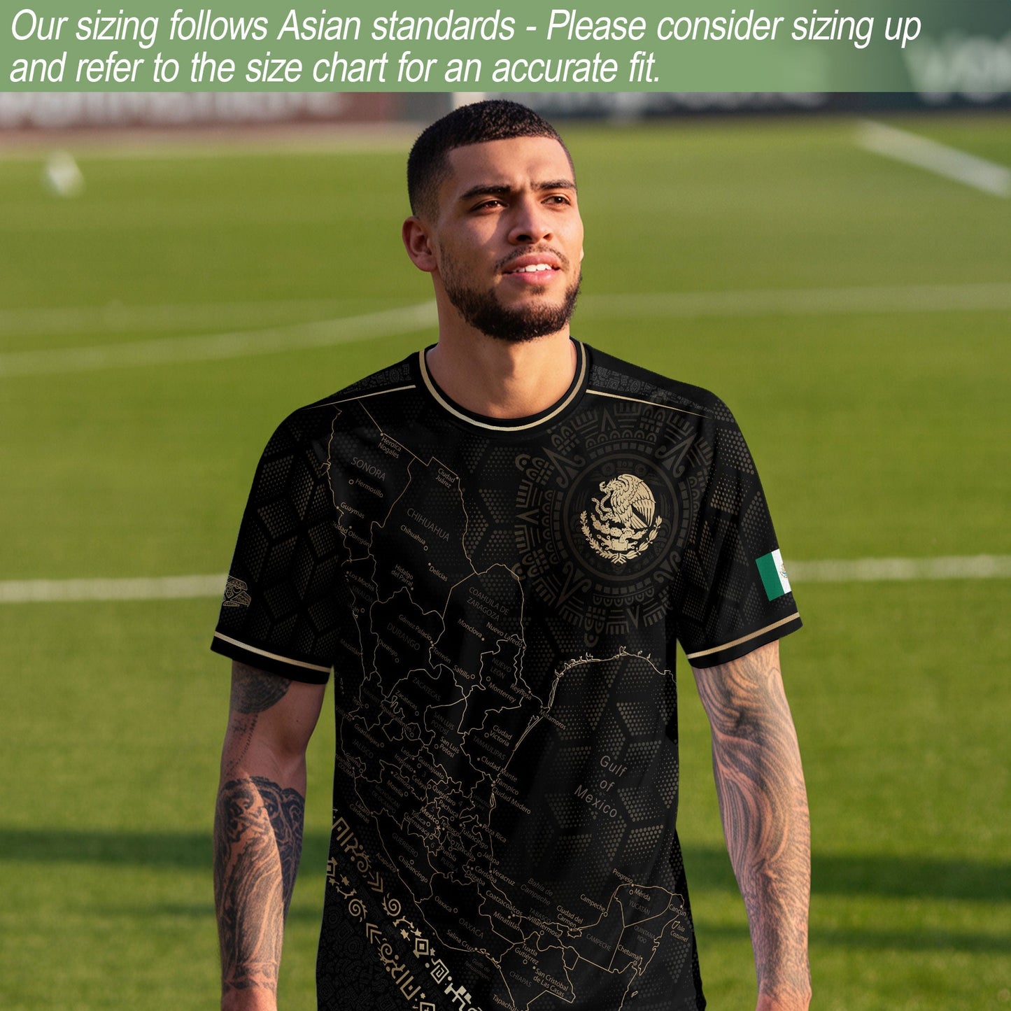 Mexico Heritage Orgullo Mexicano Black Gold Detailed Map Hexagon Pattern Soccer Jersey