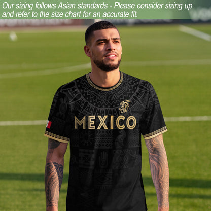 Mexico Coat of Arms Black Gold Ancient Mayan Aztec Symbols Soccer Jersey