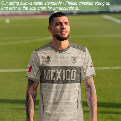 Mexico Coat of Arms Beige Aztec Mayan Tribal Geometric Pattern Heritage Soccer Jersey