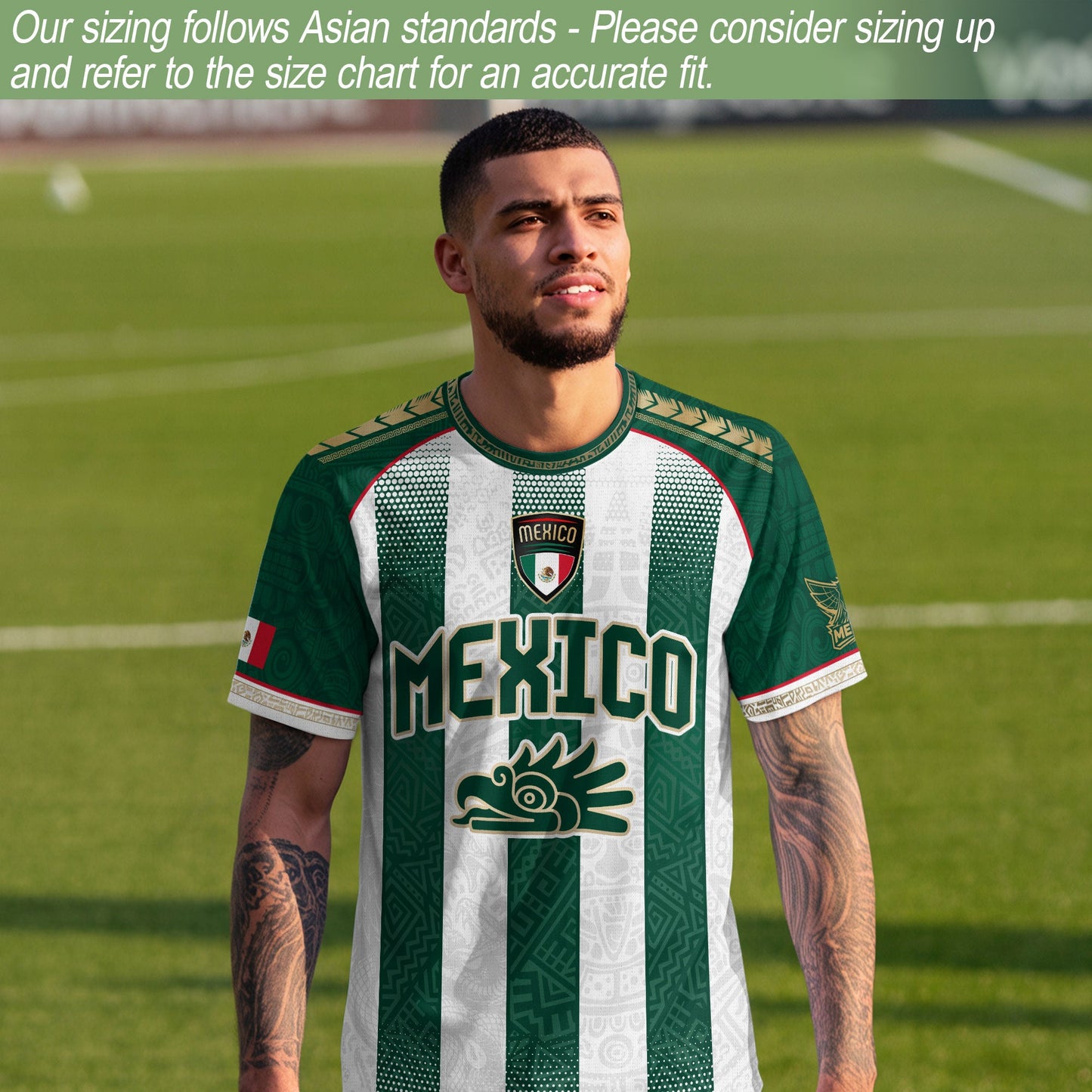 Mexico Soccer Green White Aztec Pattern Football Design Mexico Fan Heritage Style