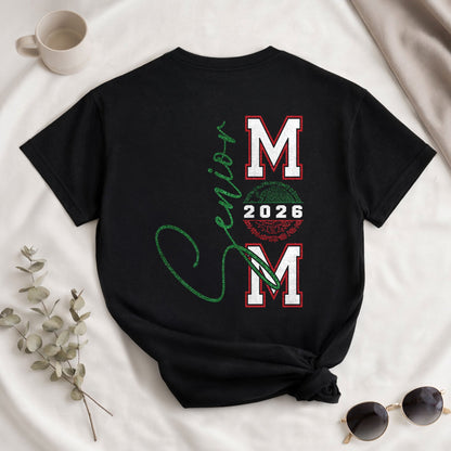 Senior Family 2026 Black T-Shirt Mexico Flag Colors - Class of 2026 Graduation Tee