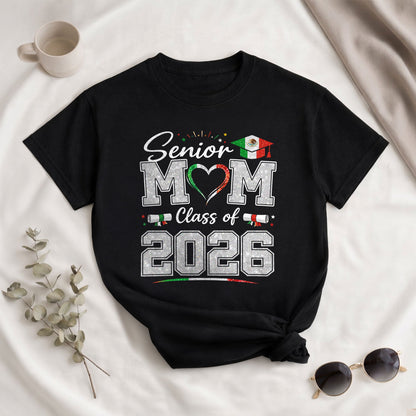 Senior Family 2026 Mexico Flag Shirt - Proud Mexican Graduate Silver Glitter Tee