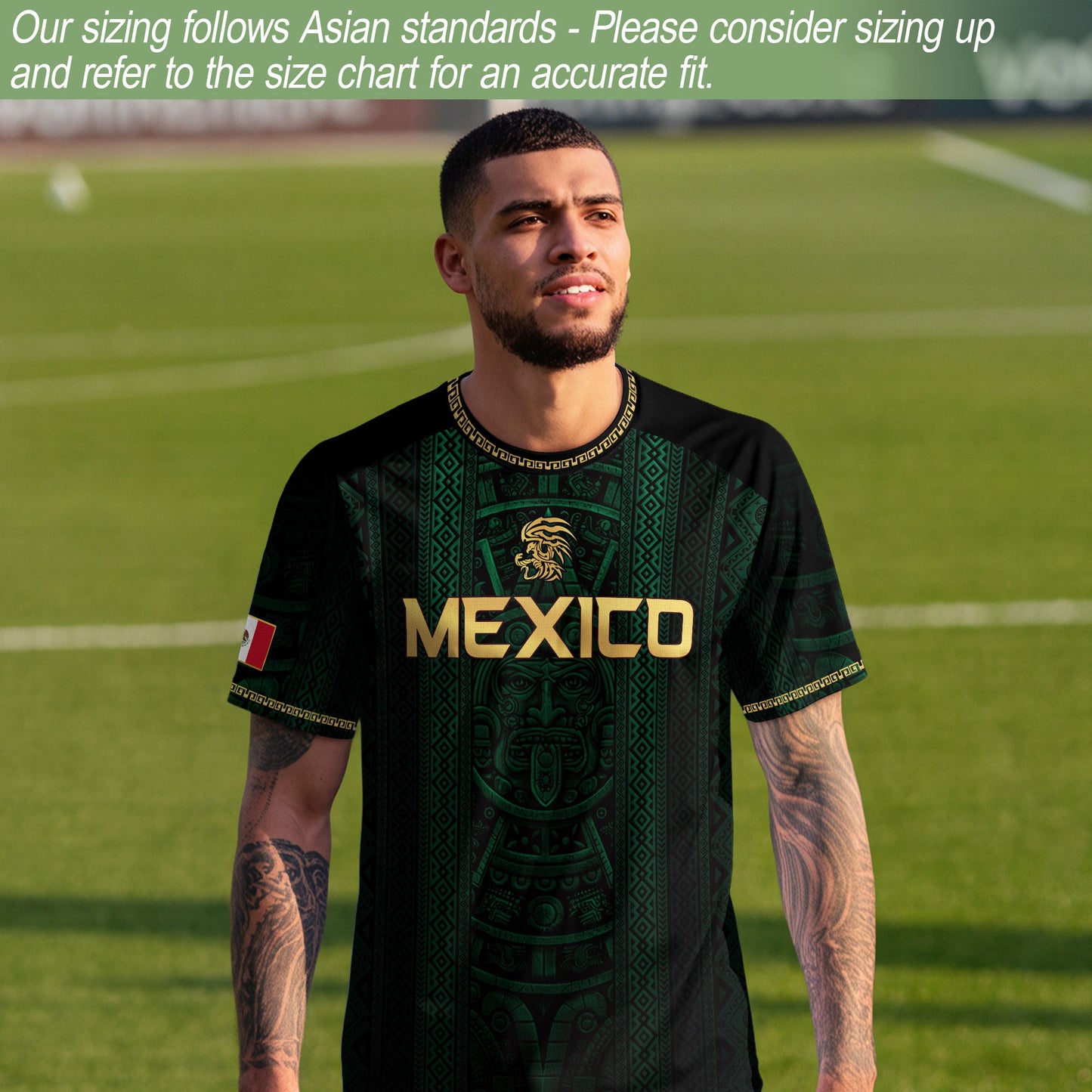 Mexico Soccer Jersey Men Green Aztec Pattern Football Shirt Fan Wear