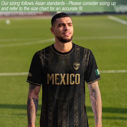 Mexico Soccer Jersey Black Gold Aztec Calendar Football Shirt Fan Men Edition Tee