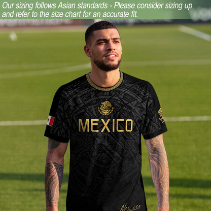 Mexico Soccer Jersey Black Gold Aztec Pattern – Football Shirt for Men Fans