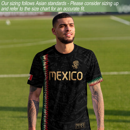 Mexico Soccer Jersey Black Gold Aztec Heritage - Mexico National Team Fan Football Shirt