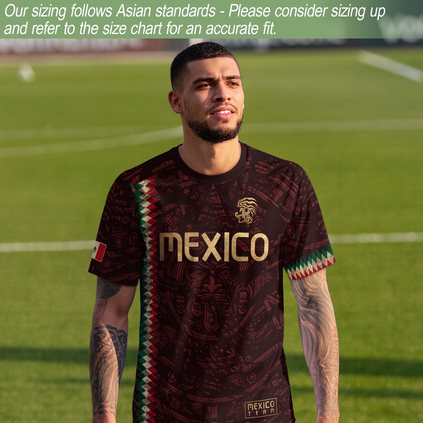 Mexico Soccer Jersey Maroon Gold Aztec Heritage - Mexico National Team Fan Football Shirt