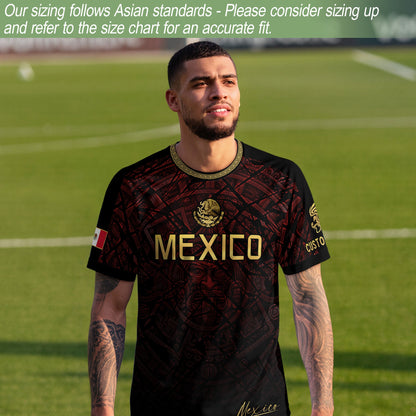 Custom Mexico Soccer Jersey – Maroon Black Aztec Heritage Pattern Personalized Football Shirt
