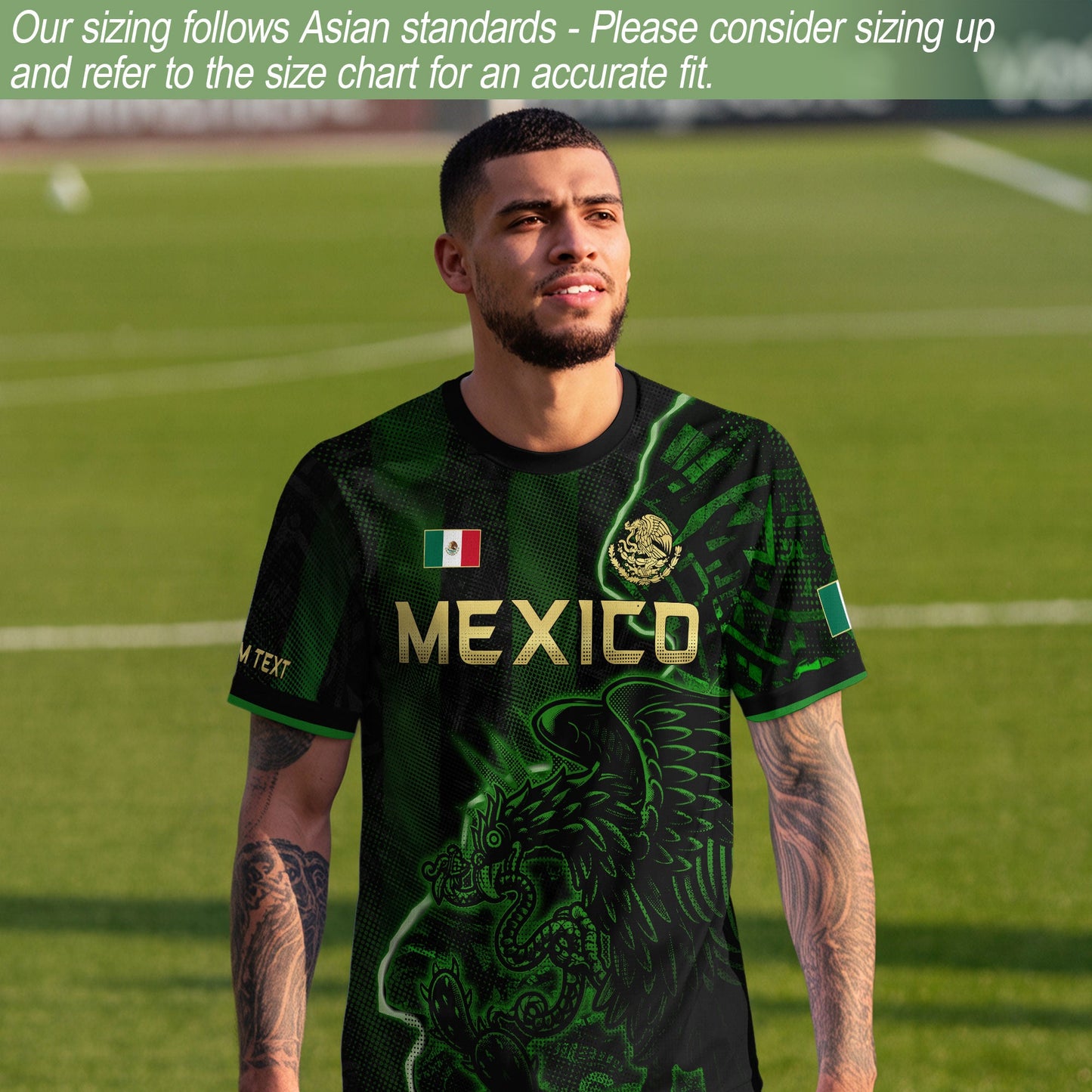 Custom Mexico Soccer Jersey – Black Green Aztec Serpent Lightning Football Shirt