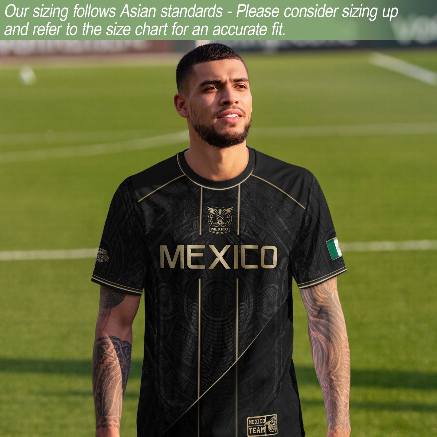 Mexico Soccer Jersey - Black & Gold Aztec Heritage Tribal Football Shirt