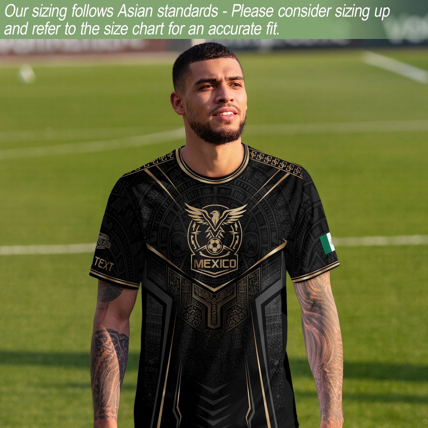 Black Mexico Custom Soccer Jersey Team Apparel Aztec Sun Warrior Football Top