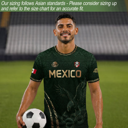 Green Mexico Soccer Jersey Gold Eagle Snake Aztec Mexican Football Shirt