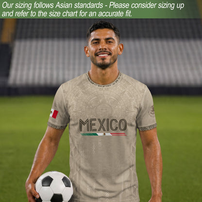 Mexico Soccer Jersey Beige Aztec Calendar Mexican Football Fan Shirt Tee