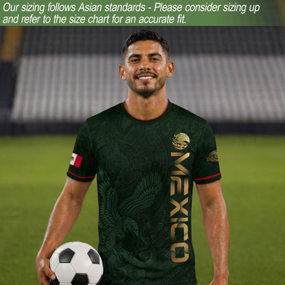Green Mexico Football Jersey Aztec Eagle Mexican Soccer Fan Apparel Tee