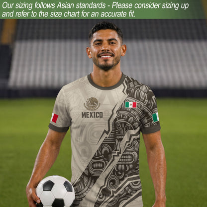 Mexican Heritage Jersey Beige Aztec Design Mexico Eagle Soccer Shirt Men Women
