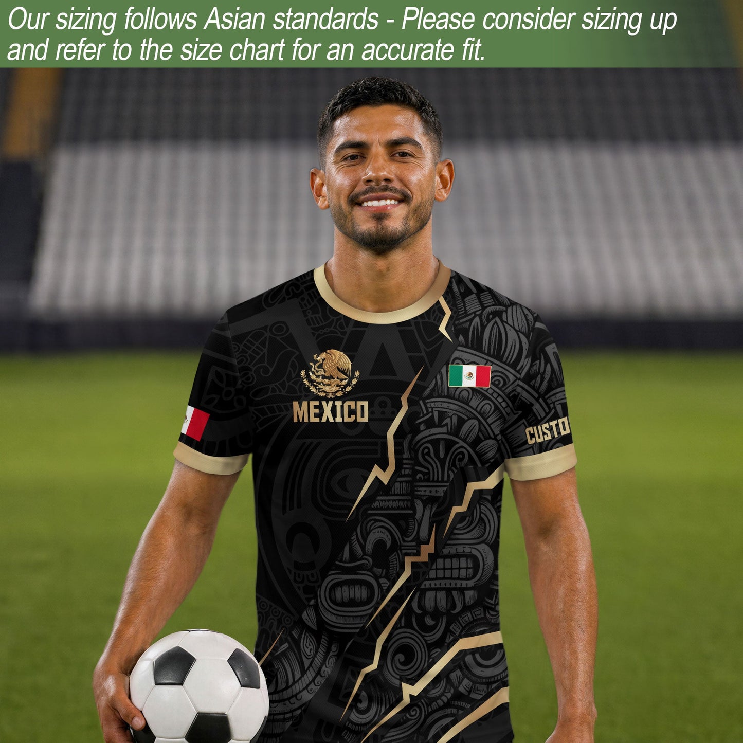 Mexico Soccer Jersey Black Gold Aztec Eagle Heritage Custom Mexican Football Shirt