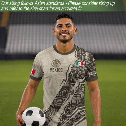 Custom Beige Mexico Soccer Jersey Aztec Eagle Heritage Gold Trim Mexican Football Shirt