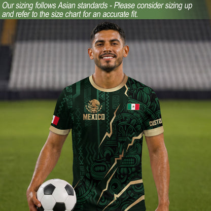 Custom Mexico Aztec Eagle Jersey Green Gold Mexican Pride Heritage Football Soccer Shirt
