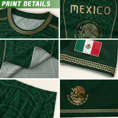 Mexico Kids Soccer Jersey Green Aztec Calendar Gold Youth Football Shirt Toddler Kit