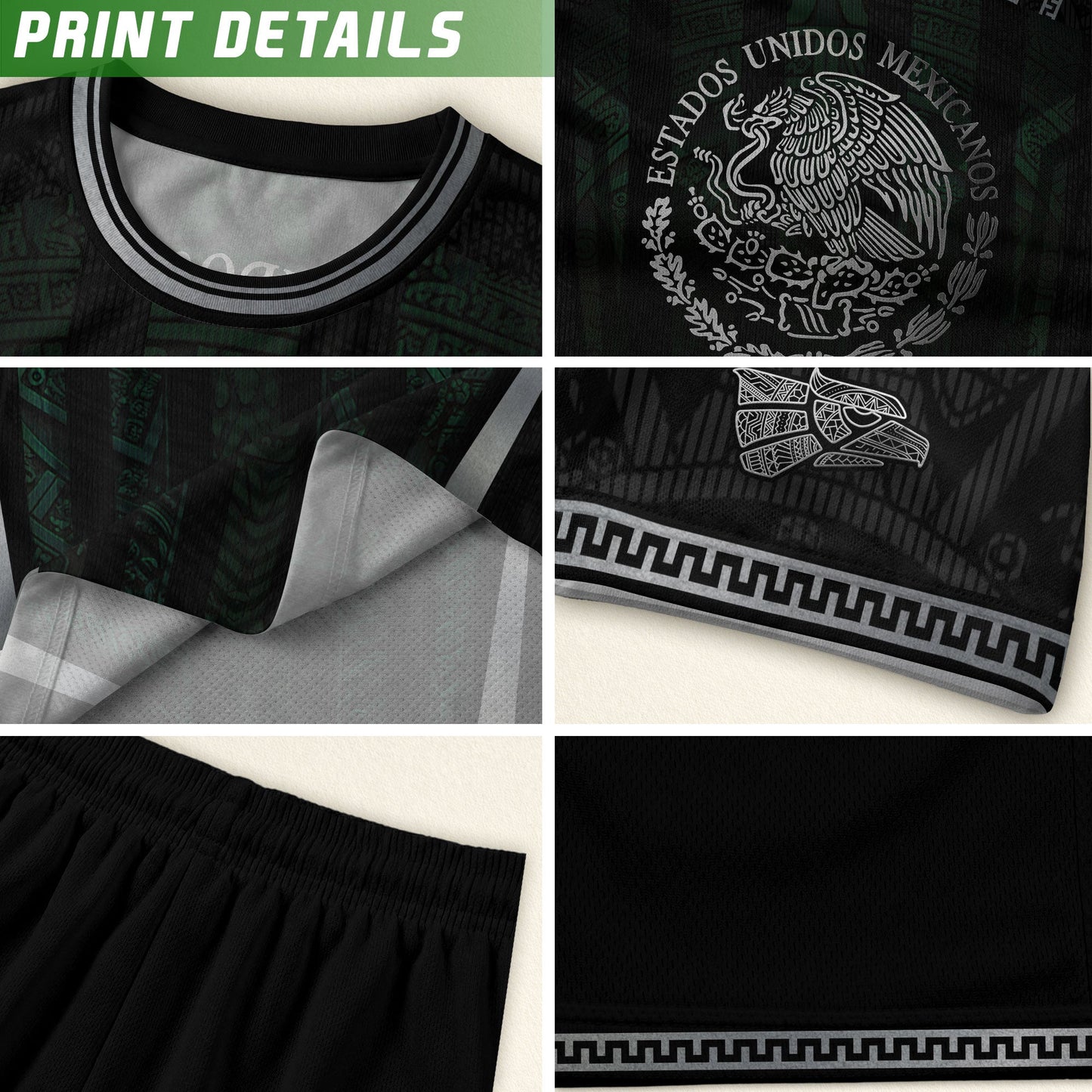Mexico Soccer Jersey Black Green National Coat of Arms Heritage Football Shirt Set